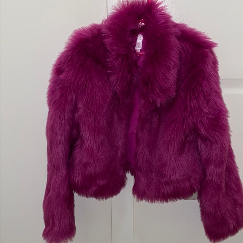 Fuschia colored Faux Fur Rockstar Jacket sz 7/8